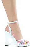 Ellie Shoes 456-RAINBOW, 4 1/2 Inch Heel Multi-Color Wedge Shoes With Ankle Strap and Cut-Out Circle