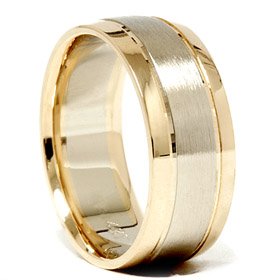 Mens Gold 8mm Two Tone Comfort Fit Wedding Band Ring