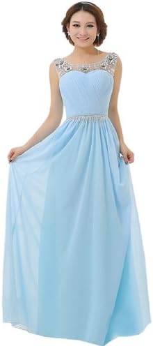 IBEAUTY DRESS Doubel Shoulder Long Crystal Prom Dress Plus Size Skyblue US 0