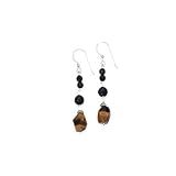 Sterling Silver Onyx and Tiger's Eye Dangle Earrings