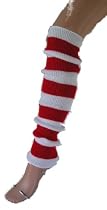 Red & White Striped Acrylic Leg Warmers lady knit wear