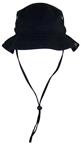 Solid Wing Floppy/Bucket Summer Hat W/Snap Up Sides, Chin Strap & Mesh Air Holes