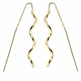 14K Gold Dangling Spiral Threader Earrings
