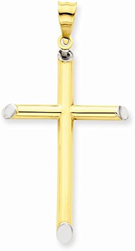 14k Two-tone w/Rhodium 3-D Hollow Cross Pendant