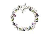 White, Grey and Peacock Freshwater Pearl with Amethyst and Peridot Sterling Spiral Bracelet