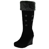 VOLATILE Sasha Womens Suede Wedge Heels Boots Shoes Black Fur Zip-Up Knee-High Dress Casual