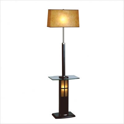 Nova Lighting 2473 Ventana Tray Floor Lamp, Dark Brown Wood, Brushed Nickel & Glass with Elephantine Parchment Shade