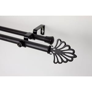A&F Rod Decor - Drapery Double Rod Set 120 - 160 inch w Fan Finial - Black