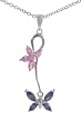 Sterling Silver Dangling Butterflies CZ Necklace with Chain