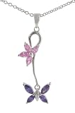 Sterling Silver Dangling Butterflies CZ Necklace with Chain