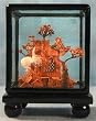 Chinese cork carving / sculpture / picture - hand carved, black lacquer frame (#626)