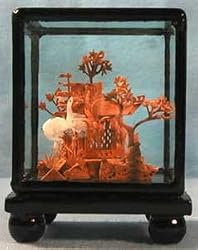 Chinese cork carving / sculpture / picture - hand carved, black lacquer frame (#626)