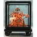 Chinese cork carving / sculpture / picture - hand carved, black lacquer frame (#626)