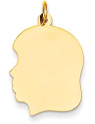 14k Yellow Gold Medium .018 Gauge Facing Left Engravable Girl Head Charm Pendant