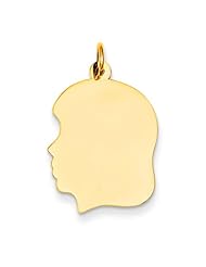 14k Yellow Gold Medium .035 Gauge Facing Left Engravable Girl Head Charm Pendant