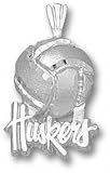 Nebraska Cornhuskers Solid Sterling Silver ''HUSKERS'' Volleyball Pendant