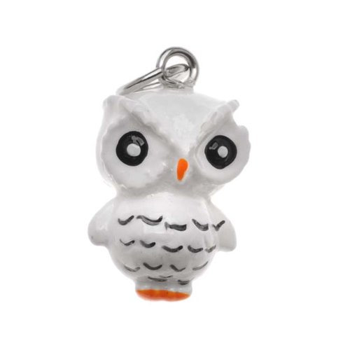 Hand Painted 3D Resin Charm - Snow Owl - White 20mm (1)