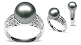 Size 5 18K white gold Silver Eunice Black Tahitian cultured pearl and diamond ring
