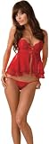 Sexy Red Chiffon Babydoll Lingerie - 2 Piece Set - Large