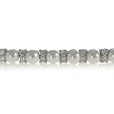 Sterling Silver Simulated Pearl and Cubic Zirconia Bracelet by Charles Winston, 7.5"