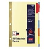 Office Products : Index Divider, Insertable, 8.5'x5.5', 5-Tab, Clear/Buff/Gold AVE11102