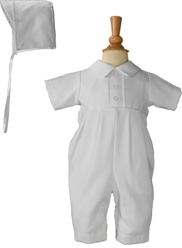 Gaberdine Christening Baptism One Piece with Buttons and Hat