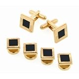 Gold plated cufflinks and shirt stud set with onyx
