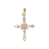 Rose Gold over Sterling Silver Fancy Champagne CZ Cross Pendant