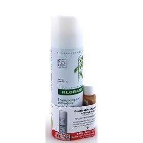 Klorane Shampoo Dry 3.2 oz. Spray with oat extracts with free .88 oz. Shampoo