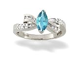 14K White Gold Genuine Marquise Blue Topaz and Diamond Bow Ring