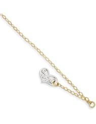 14k Two-tone Dangle Heart Anklet Length 10"