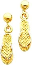 14K Two Tone Gold Flip-Flop Dangle Earrings Jewelry