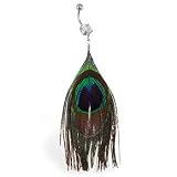 Real Feather Belly Ring with Peacock Design