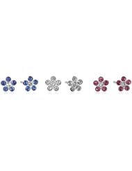 Kate & Lucy Girls Sterling Silver 3 Piece Crystal Flower Earrings Set