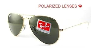 RAY BAN RB 3025 001/58 RAYBAN NATURAL GREEN POLARIZED LENS & ARISTA FRAME SIZE 55-14-135 SUNGLASSES