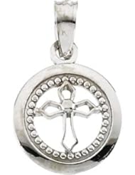 14K Gold Childrens Round Disc Cross Pendant With 15" Chain