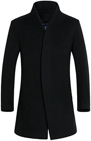 Xfashion Men's Wool Fitting Long Trechcoat Overcoat S Black