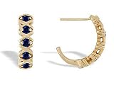 14K Yellow Gold Genuine Round Sapphire Hoop Earrings