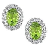 10K White Gold 1/5 ctw Diamond and Peridot Oval Earrings