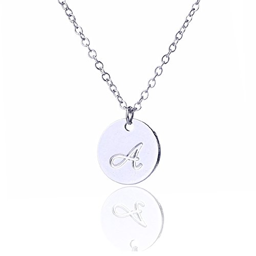 AMIST Tiny Simple Monogram Script Necklace Initial Disc Necklace
