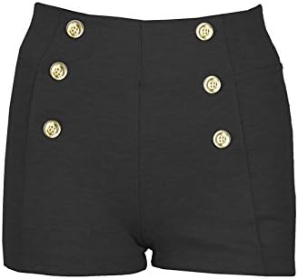 New Kathy Women's Solid High Waisted Vintage Style Shorts(BTM-SHT,BLKA6-L)