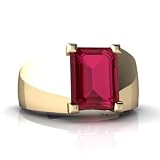 14K Yellow Gold Emerald-cut Created Ruby Men's Men's Ring