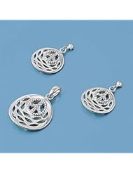 Sterling Silver CZ Fancy Round Peace Sign Earring Pendant Set