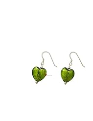 Emerald Murano Glass Heart Earrings