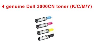 4-Pack: Genuine/Authentic/Real/Actual/Original DELL Black/Cyan/Magenta/Yellow (K4971, M6937, R6318, T6413) ink toner cartridge for Dell 3000cn Color laser Printer. Black toner has 4000 page yield when each color (C/M/Y) toner prints about 1000 pages. No outside retail box. On Sale