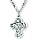 Sterling Silver Communion Four Way Cross and 18-inch Chain