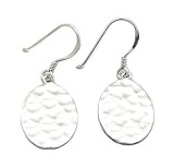 Hammered Finish Sterling Silver Metal Oval Disc Hook Earrings