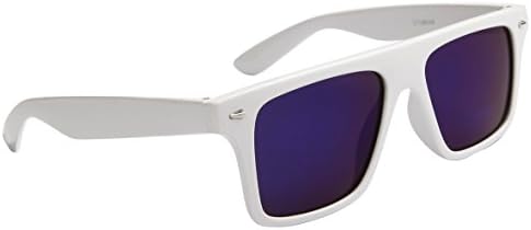 8089 Futuristic Modern Wayfarer, Flat Lens, Partial Rear View, Gloss White Frame (Indigo Flash Lens)