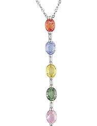 1-1/5 ct.t.w. Oval Multi-Sapphire Pendant in 14k WG