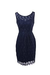 Round Neck Satin Knee Length Short Sleeveless Fitted Lace Bridesmaid Dress/Prom Dress/Wedding Party Dress 